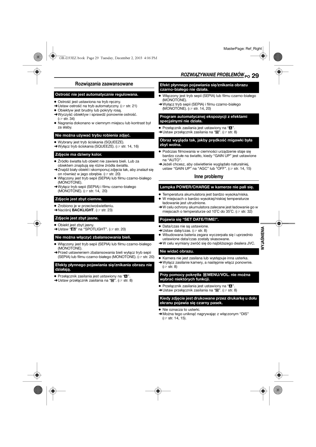 JVC GR-D33 manual Rozwiązania zaawansowane, Inne problemy 