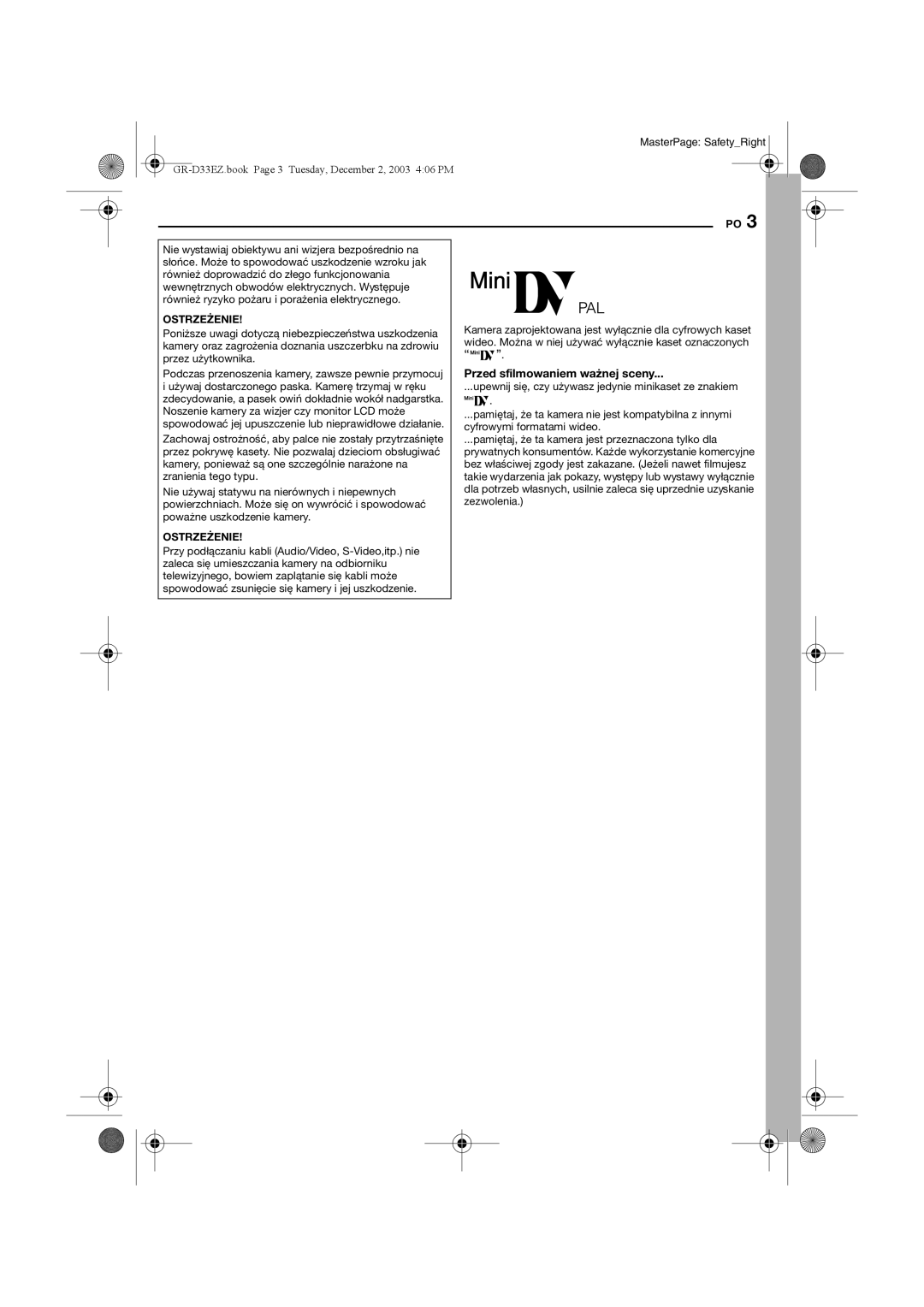 JVC GR-D33 manual Przed sfilmowaniem ważnej sceny 