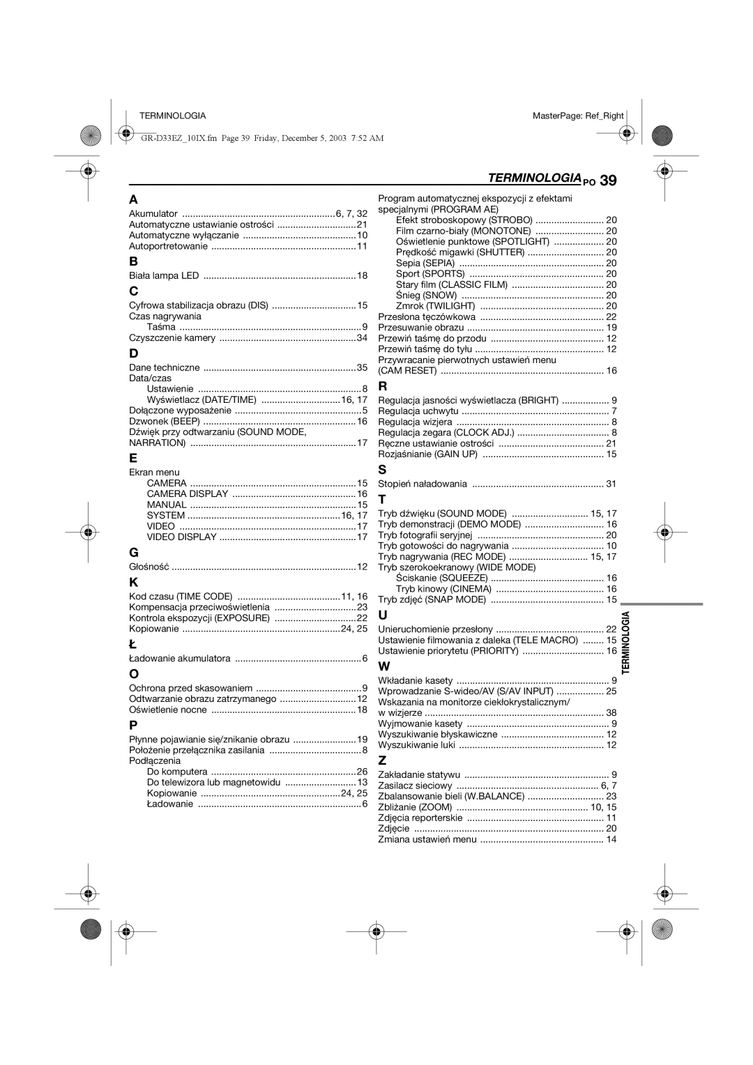 JVC GR-D33 Data/czas, Dźwięk przy odtwarzaniu Sound Mode, Ekran menu, Podłączenia, Przywracanie pierwotnych ustawień menu 