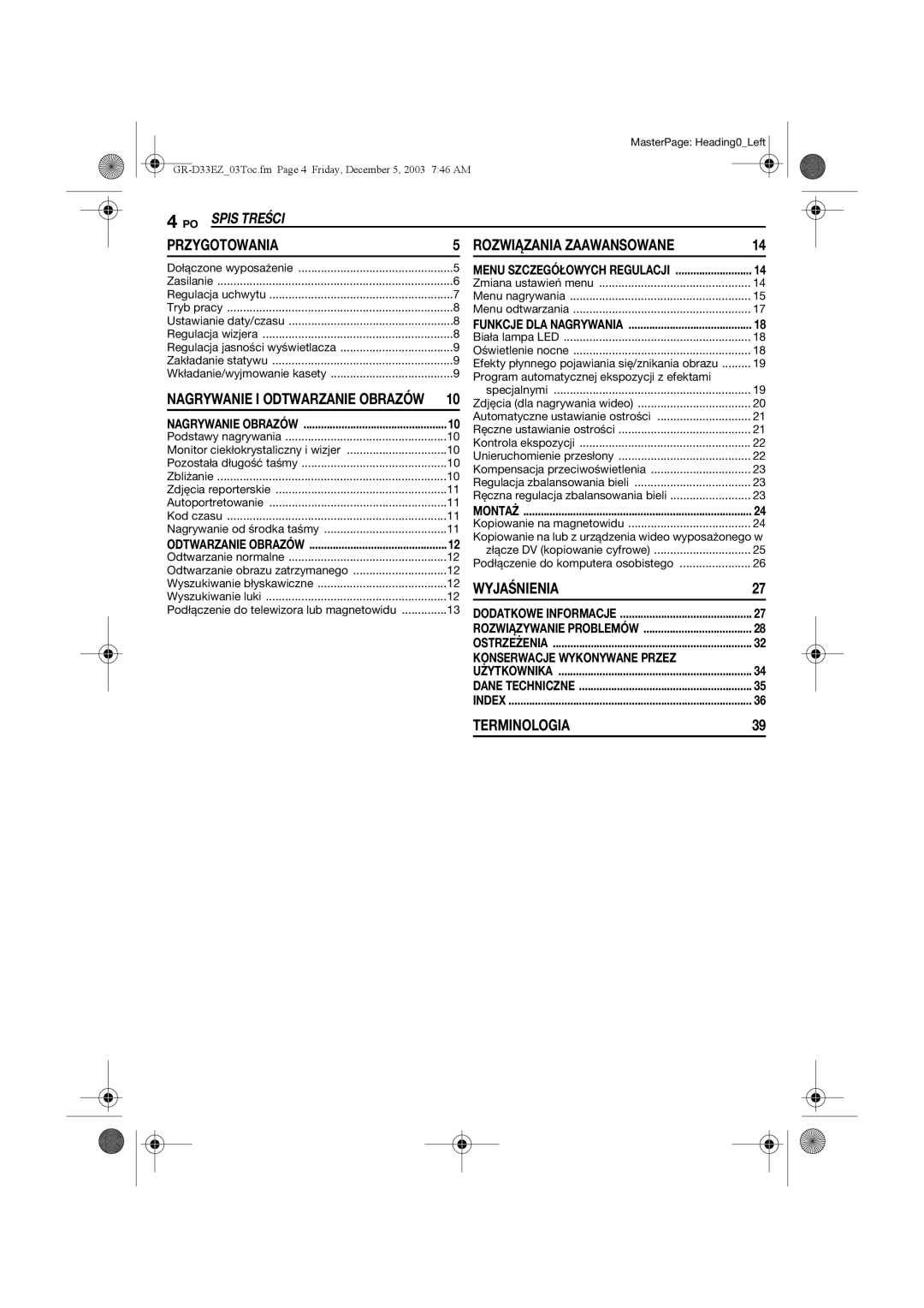 JVC GR-D33 manual PO Spis Treści Przygotowania Rozwiązania Zaawansowane, Program automatycznej ekspozycji z efektami 