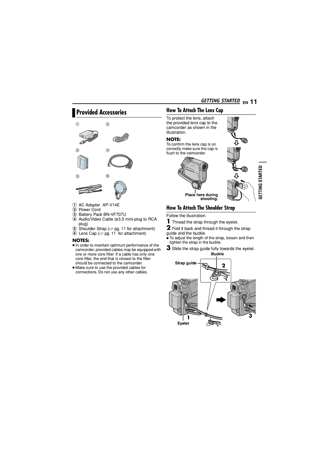 JVC GR-D338AH manual Provided Accessories, How To Attach The Lens Cap, How To Attach The Shoulder Strap 