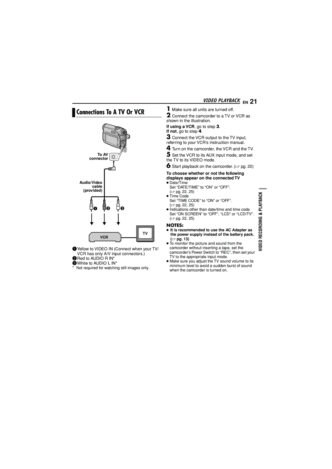 JVC GR-D338AH manual Video Playback EN, If using a VCR , go to step 