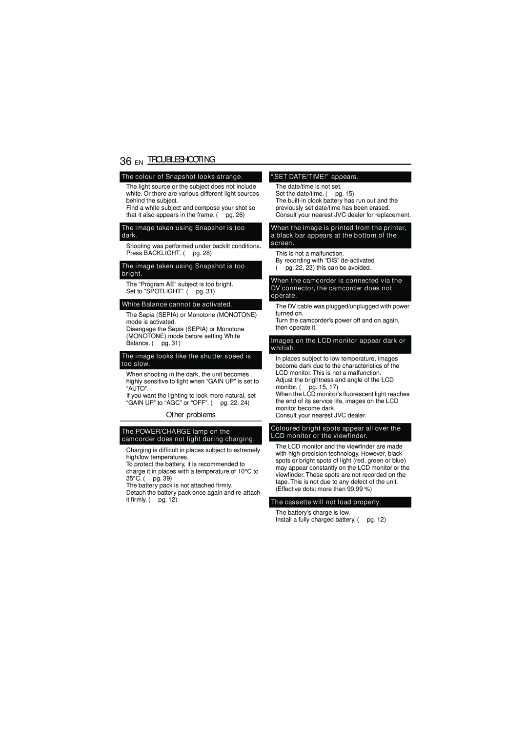 JVC GR-D338AH manual EN Troubleshooting, Other problems 