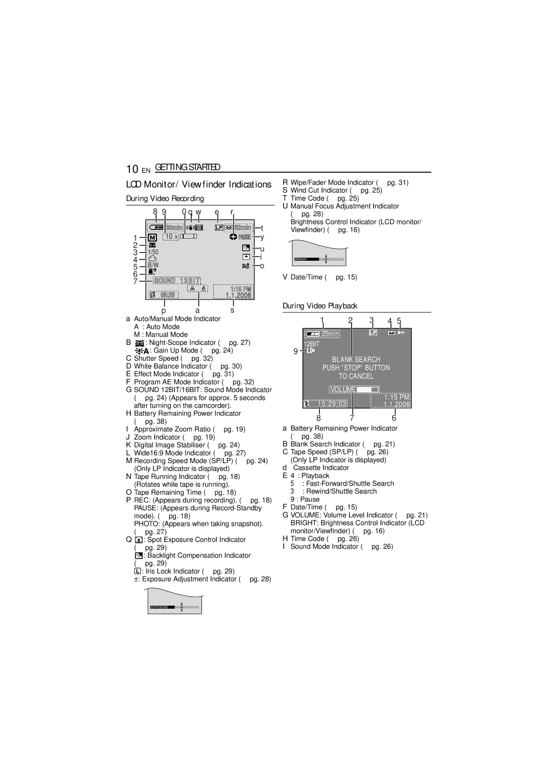 JVC GR-D340E/EK manual LCD Monitor/Viewfinder Indications, During Video Playback, 2006 