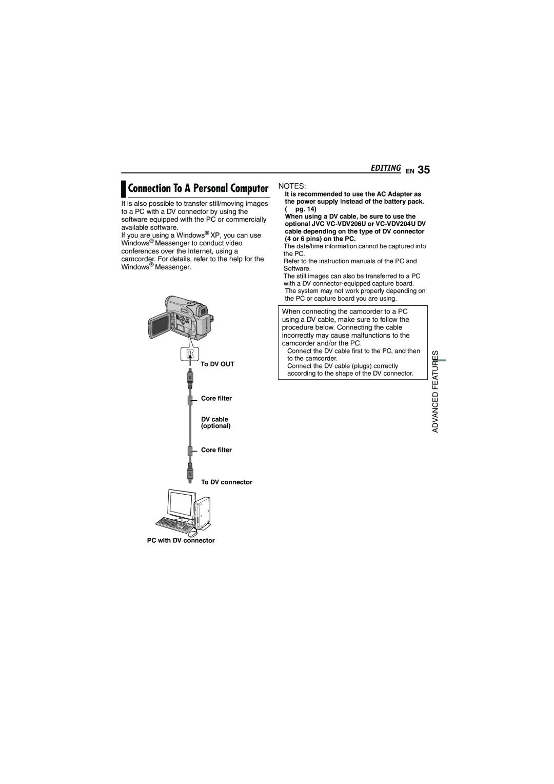 JVC GR-D340E/EK manual To a PC with a DV connector by using, Available software, If you are using a Windows XP, you can use 