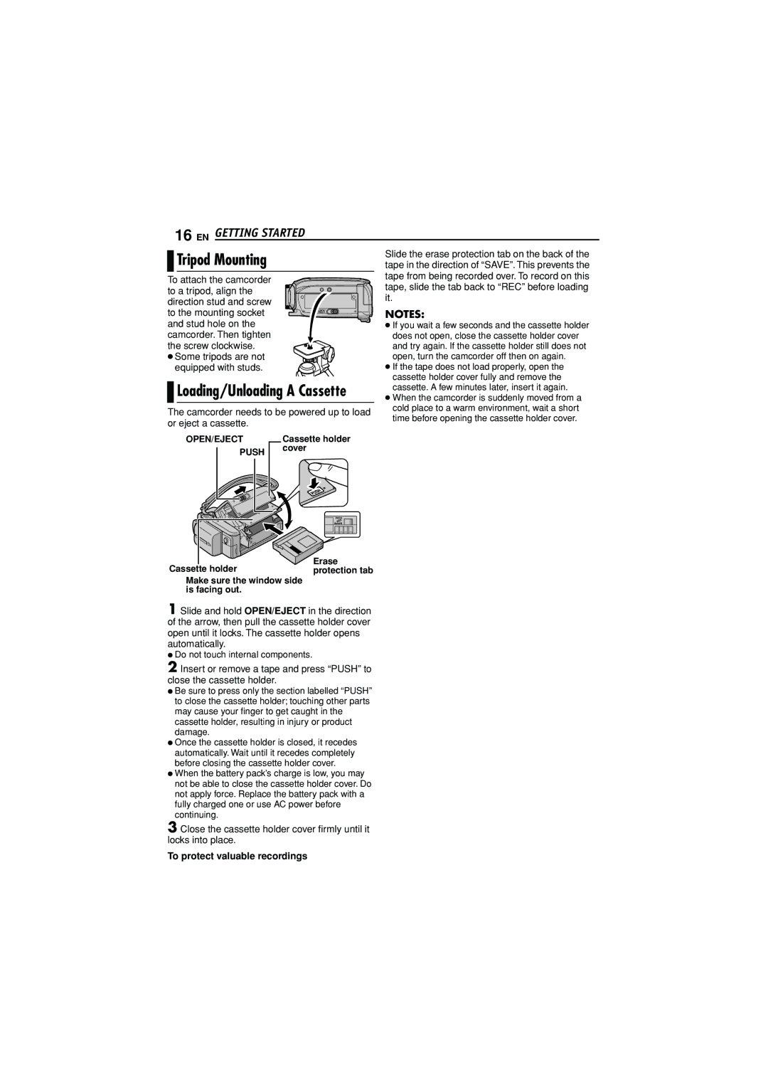 JVC GR-D350AG manual Tripod Mounting, To protect valuable recordings 