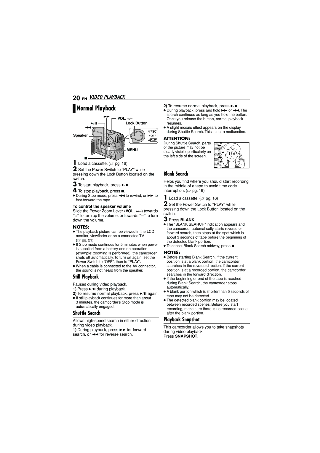 JVC GR-D350AG manual Normal Playback, EN Video Playback 