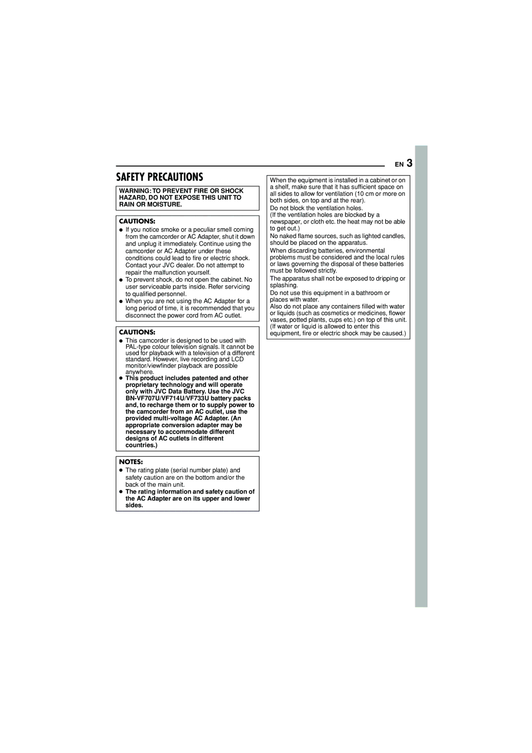 JVC GR-D350AG manual Safety Precautions 