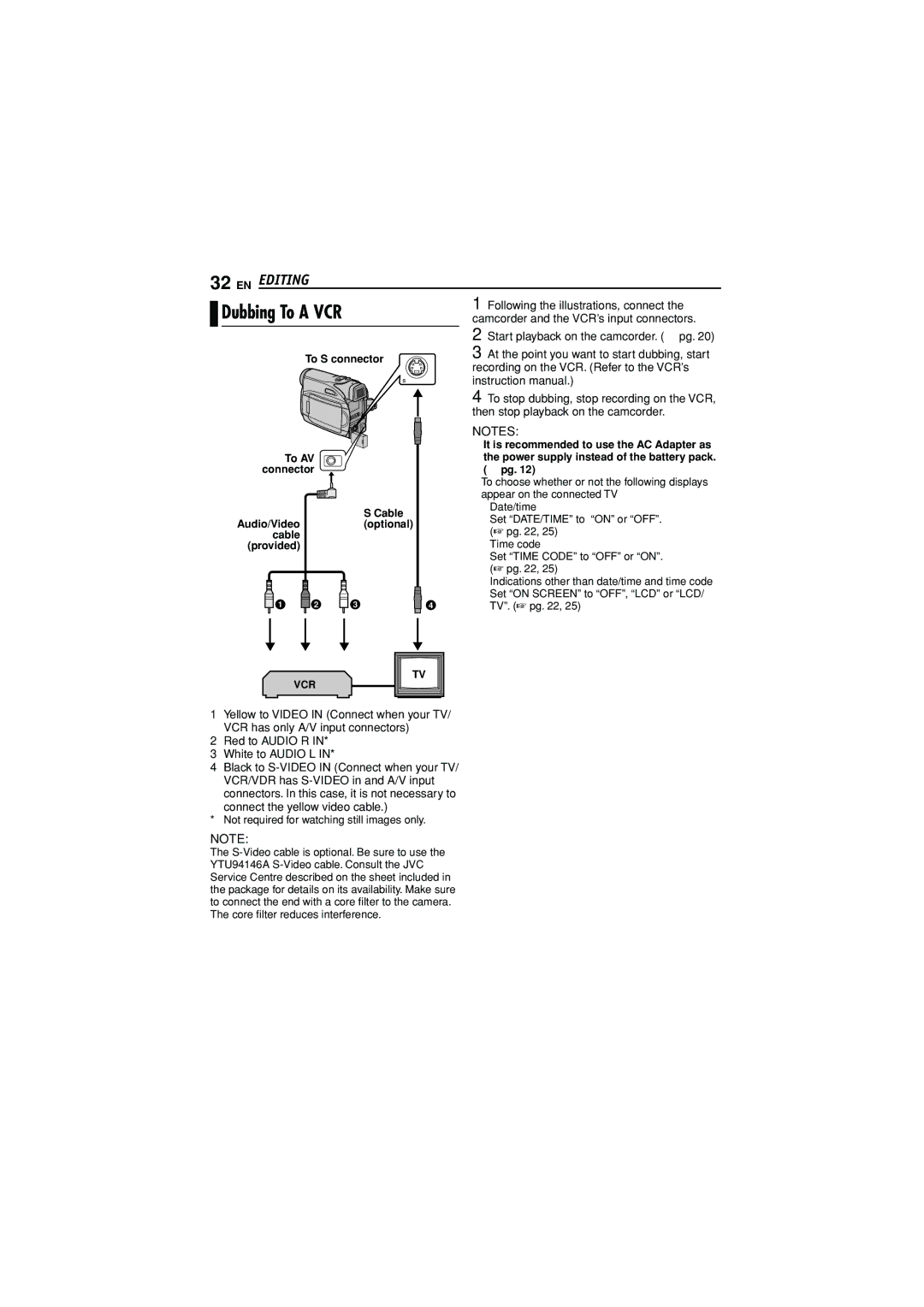 JVC GR-D350AG manual Dubbing To a VCR, EN Editing 