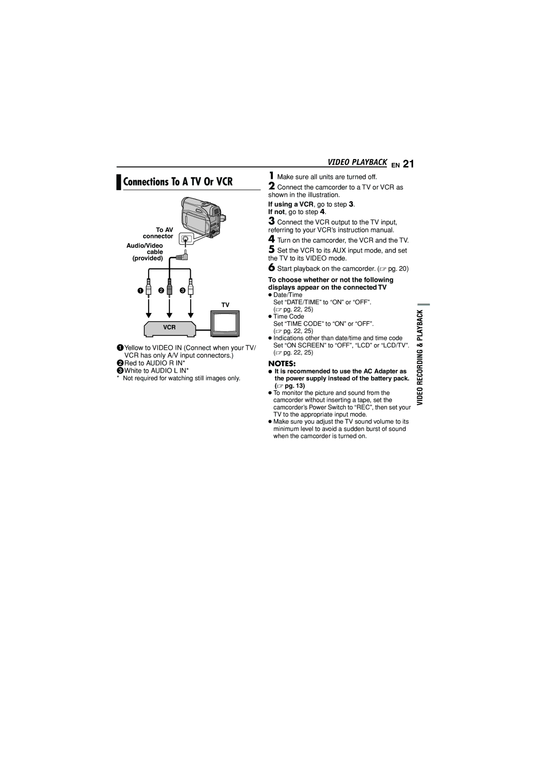 JVC GR-D350U manual Video Playback EN, Connections To a TV Or VCR, Video Recording & Playback, If using a VCR , go to step 