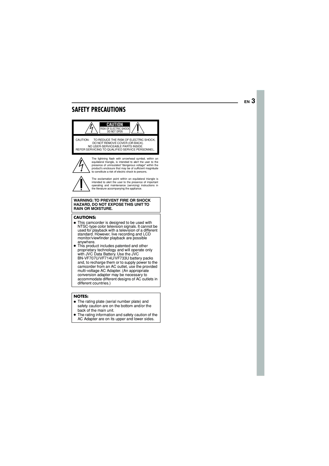 JVC GR-D350U manual Safety Precautions 