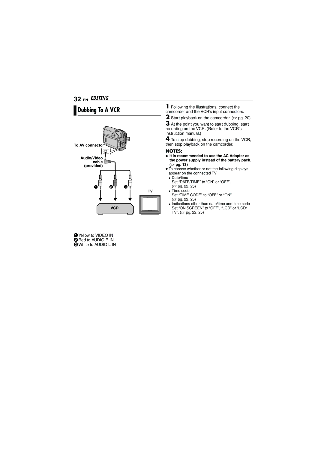 JVC GR-D350U manual Dubbing To a VCR, EN Editing 