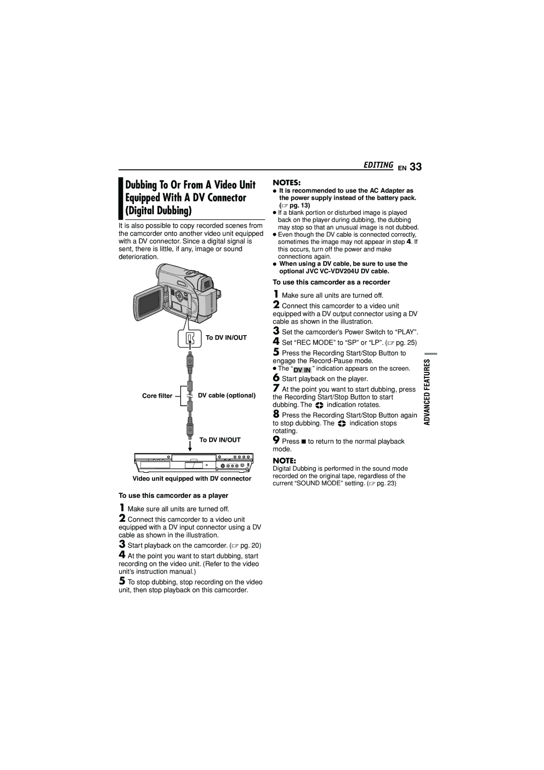 JVC GR-D350U manual Digital Dubbing, Equipped With a DV Connector, Dubbing To Or From a Video Unit 