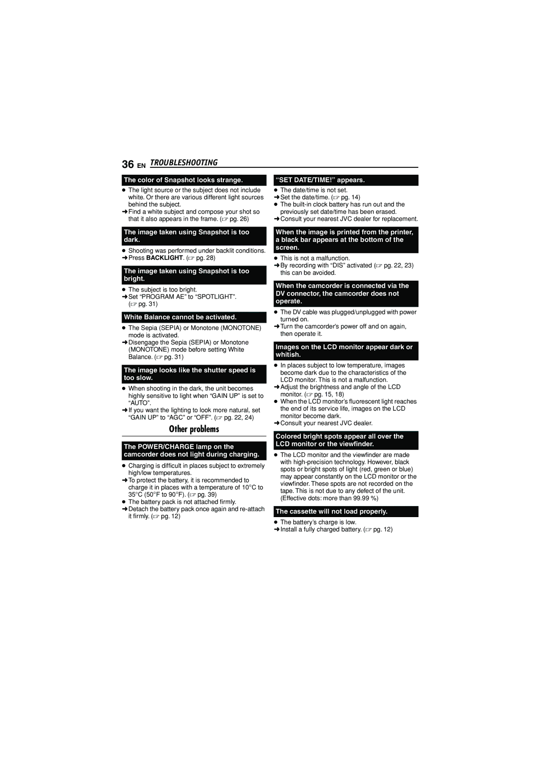 JVC GR-D350U manual EN Troubleshooting, Other problems 