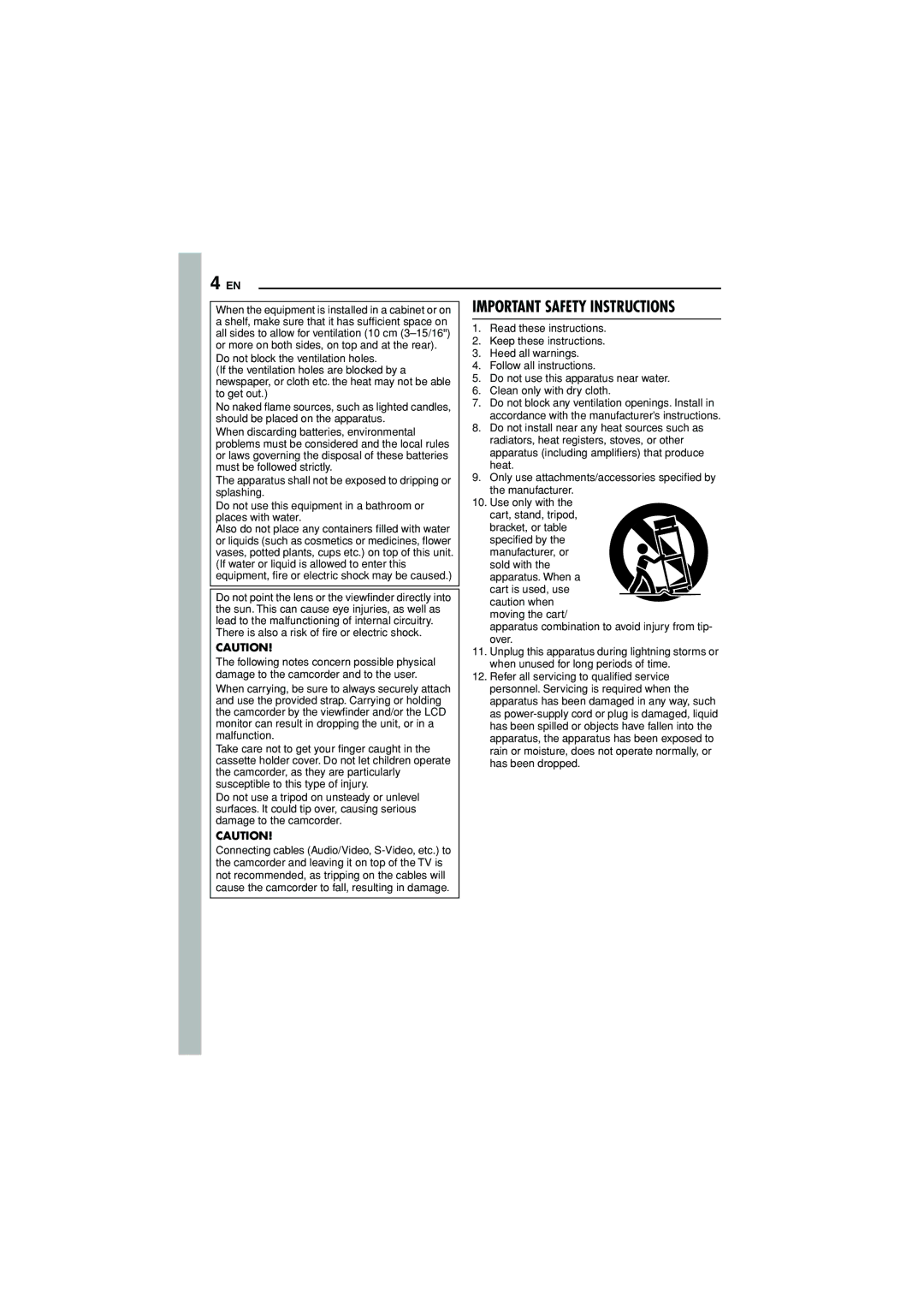 JVC GR-D350U manual Important Safety Instructions 