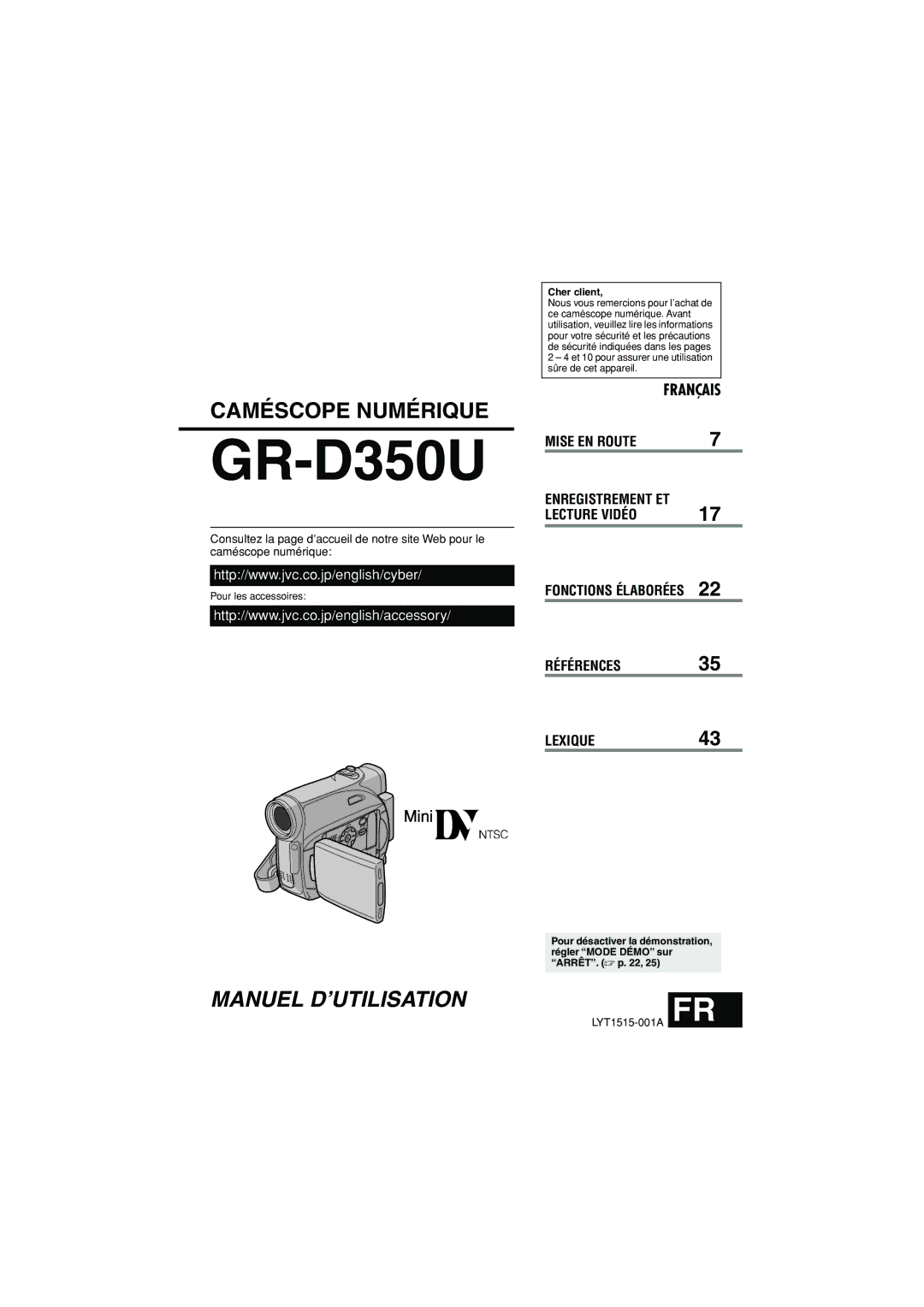 JVC GR-D350U manual Fonctions Élaborées, Cher client 