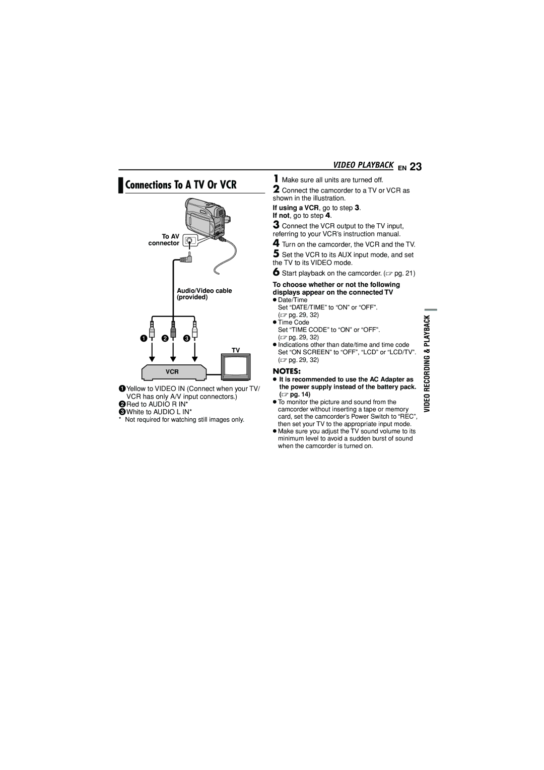 JVC GR-D372U manual Connections To a TV Or VCR, Video Playback EN, If using a VCR , go to step 