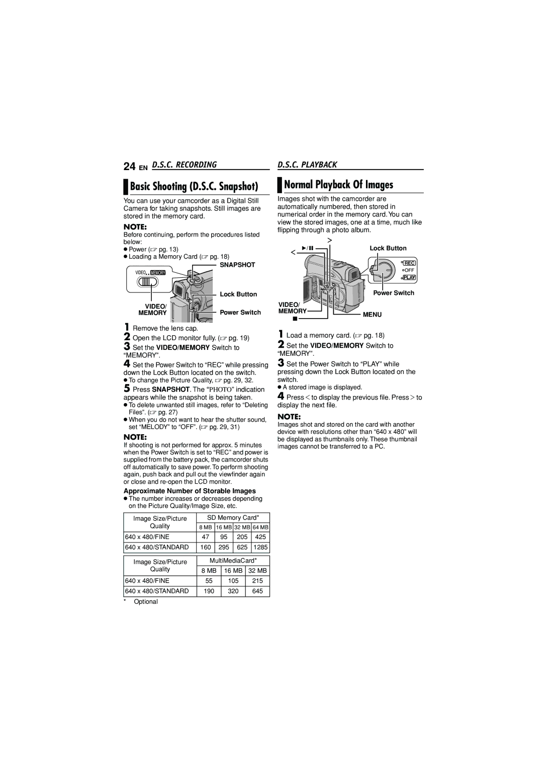 JVC GR-D372U manual Normal Playback Of Images, EN D.S.C. Recording, Basic Shooting D.S.C. Snapshot, C. Playback 