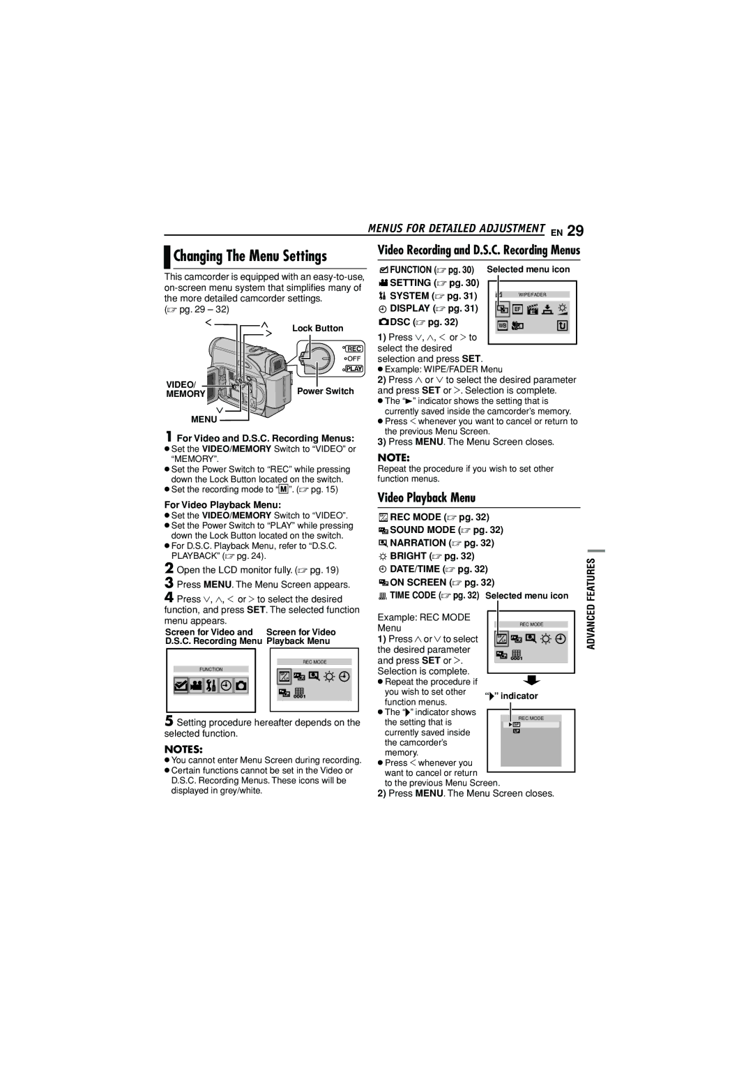 JVC GR-D372U manual Video Playback Menu 