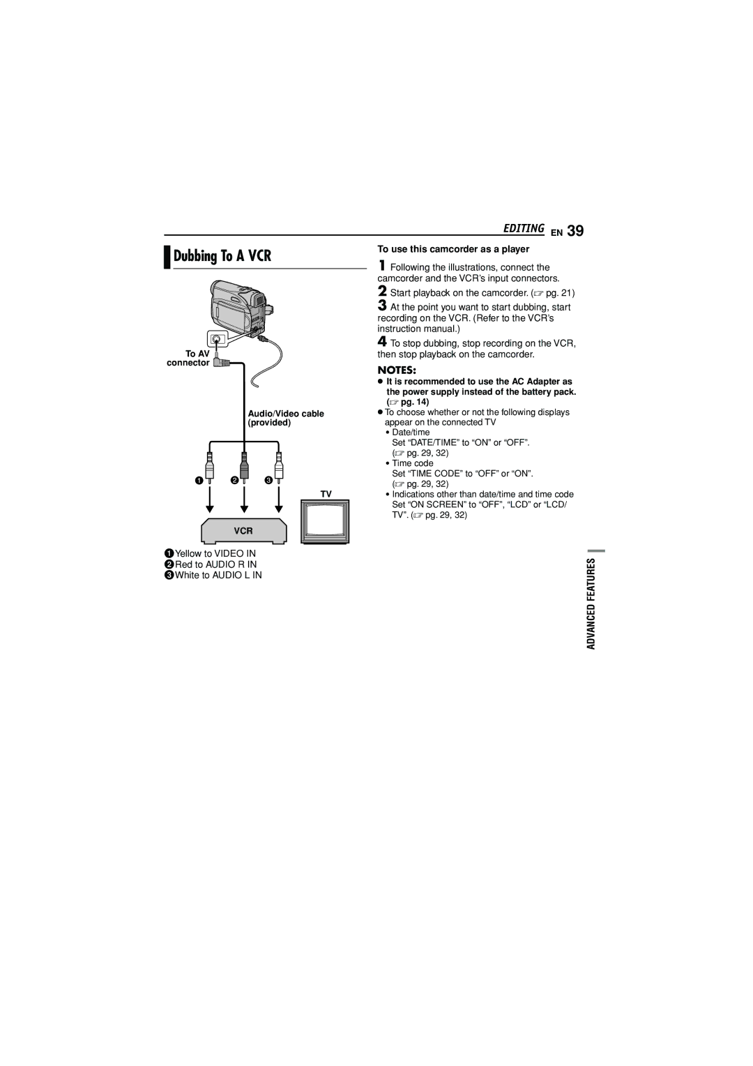 JVC GR-D372U manual Editing EN 