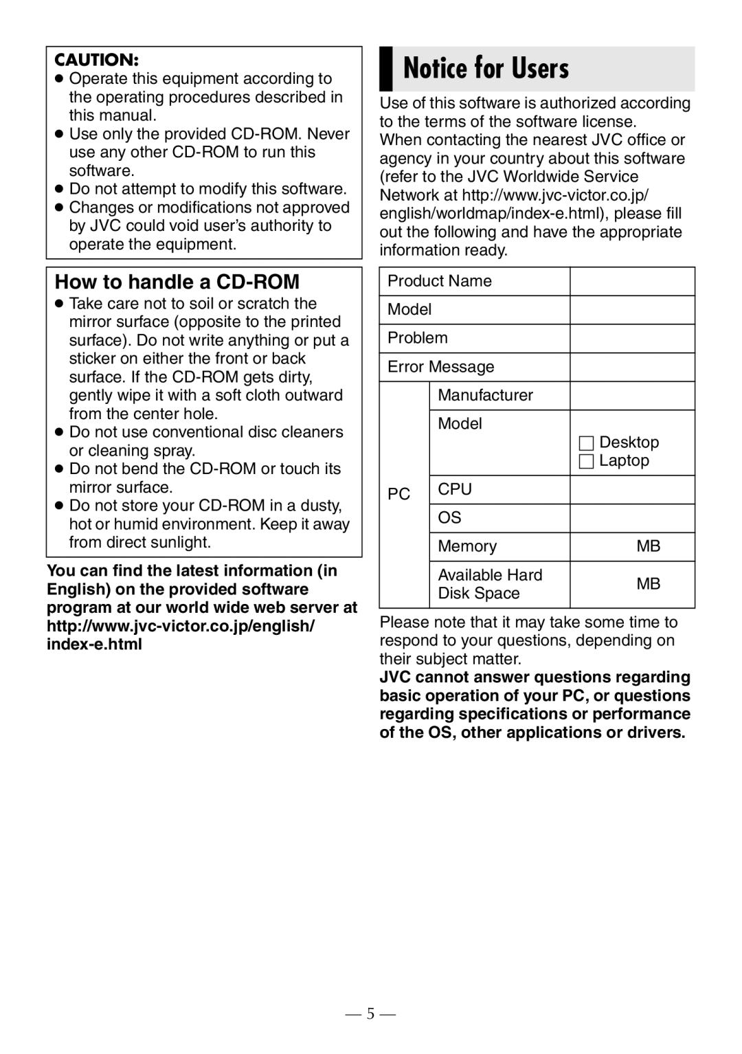 JVC GR-D372U manual How to handle a CD-ROM 