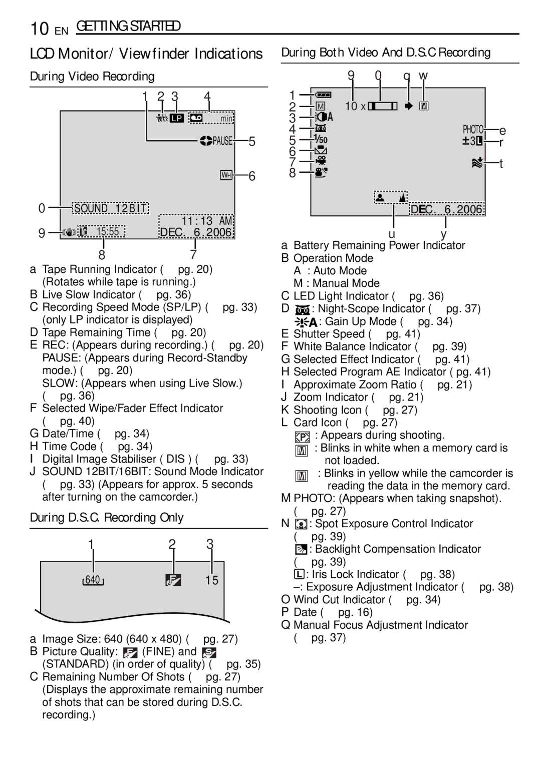 JVC GR-D390EK manual LCD Monitor/Viewfinder Indications, During Video Recording, Sound 12BI T, Dec 