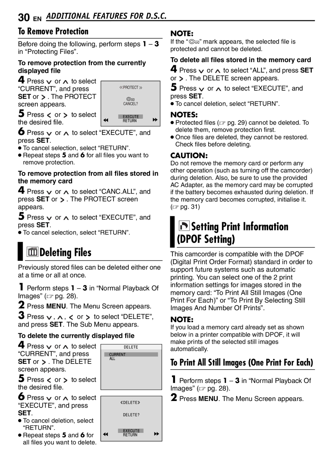 JVC GR-D390EK manual Dpof Setting, Deleting Files 