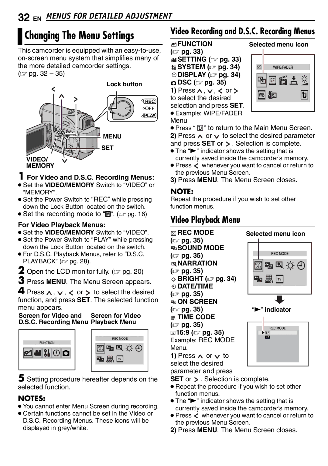 JVC GR-D390EK manual Video Playback Menu 