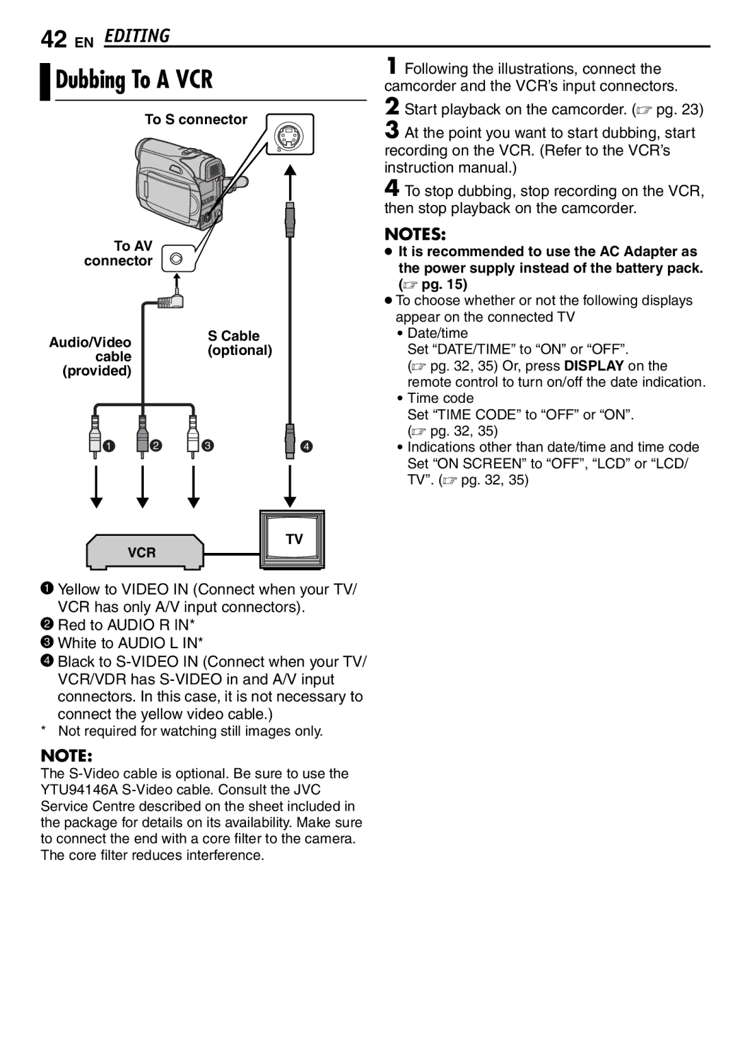 JVC GR-D390EK manual Dubbing To a VCR, To S connector To AV Connector 