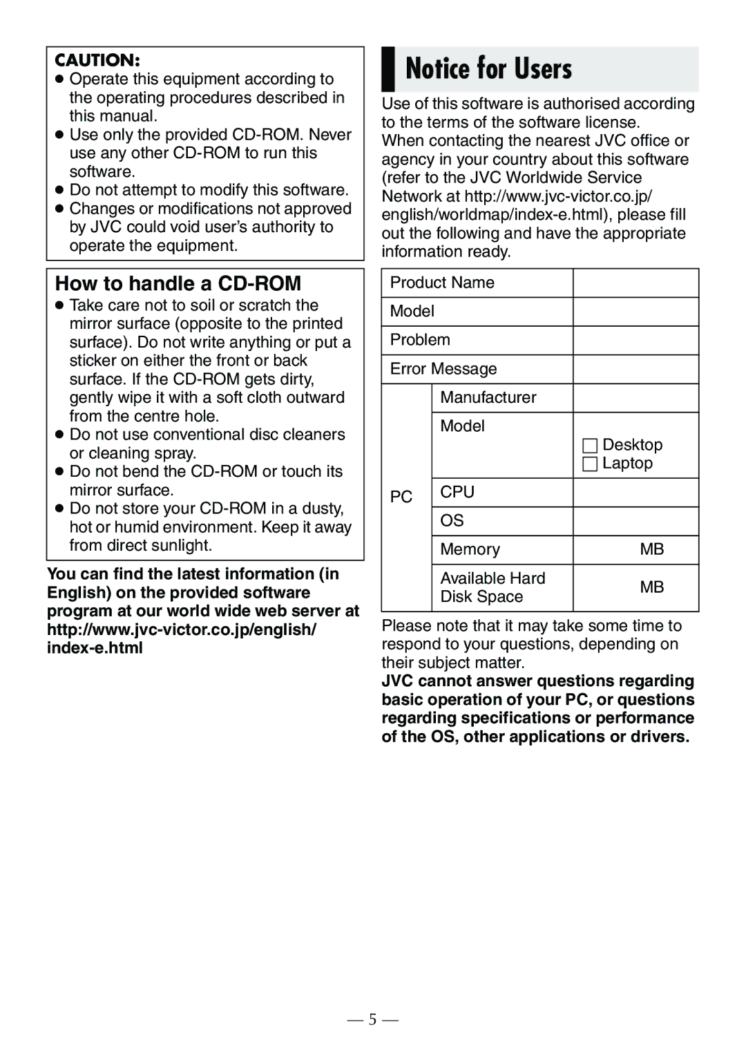 JVC GR-D390EK manual How to handle a CD-ROM 