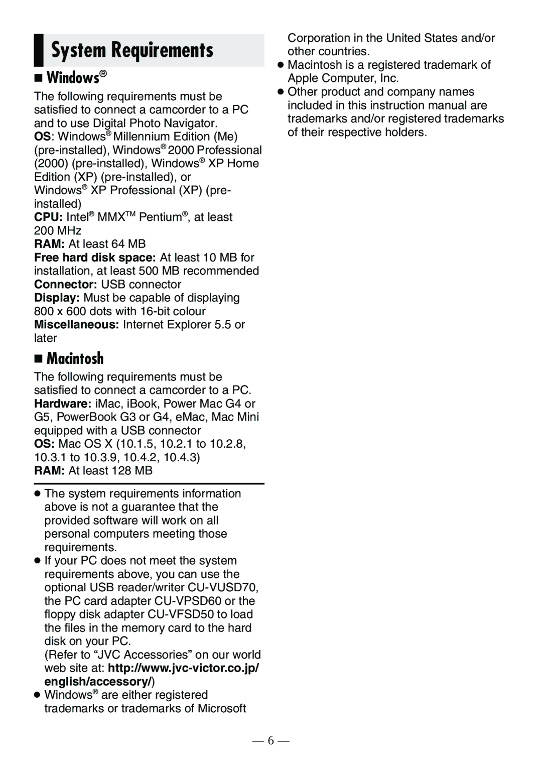 JVC GR-D390EK manual System Requirements 