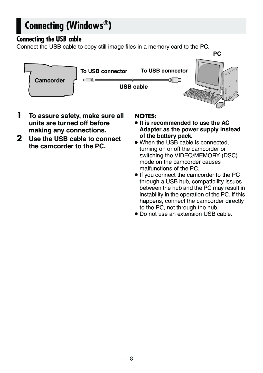 JVC GR-D390EK manual Connecting the USB cable, To USB connector 