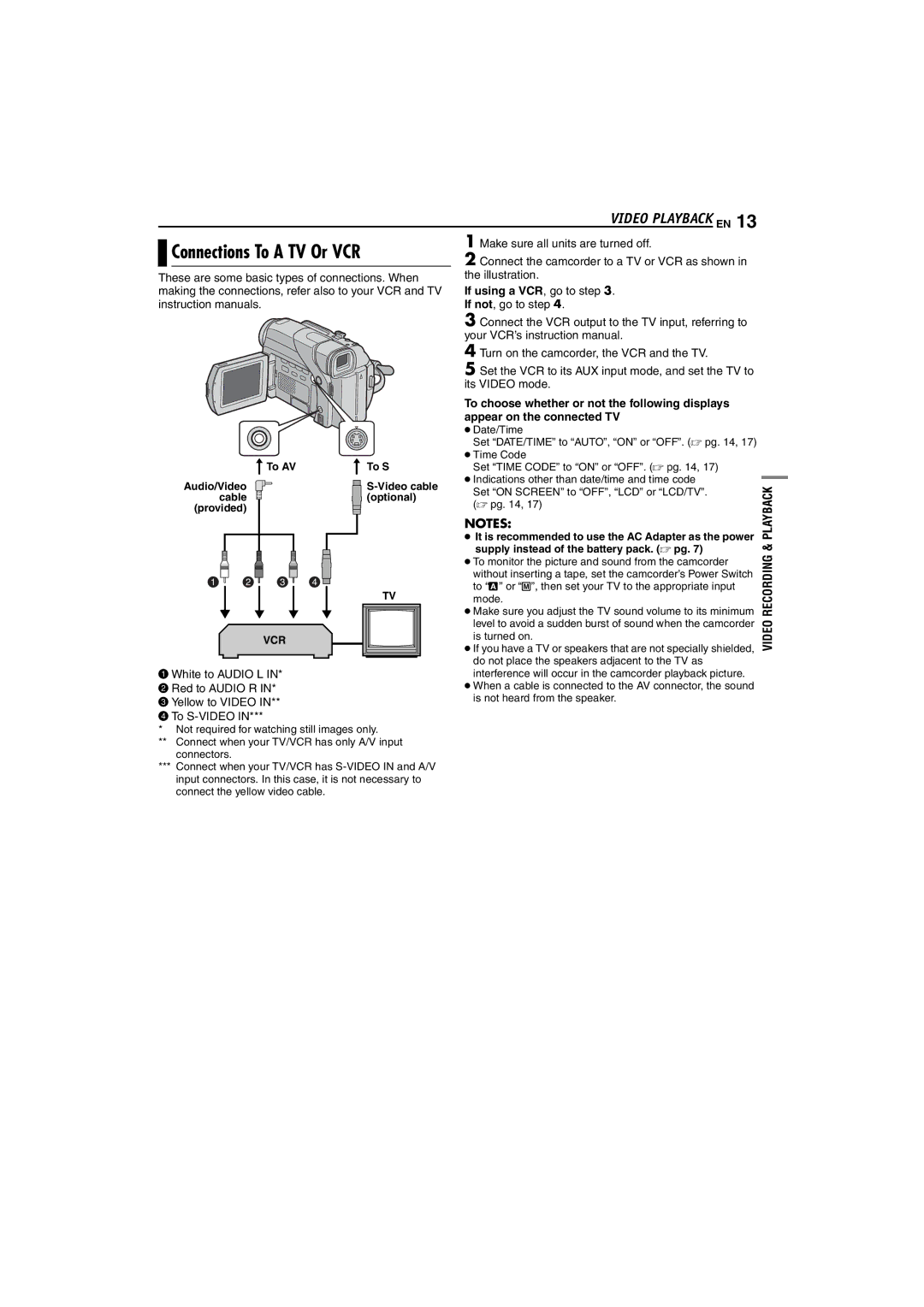 JVC GR-D47 manual Connections To a TV Or VCR, Playback, If using a VCR, go to . If not, go to step 