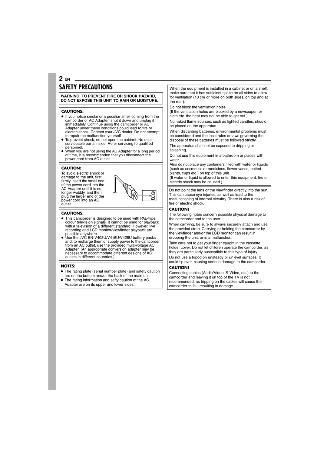 JVC GR-D47 manual Safety Precautions 