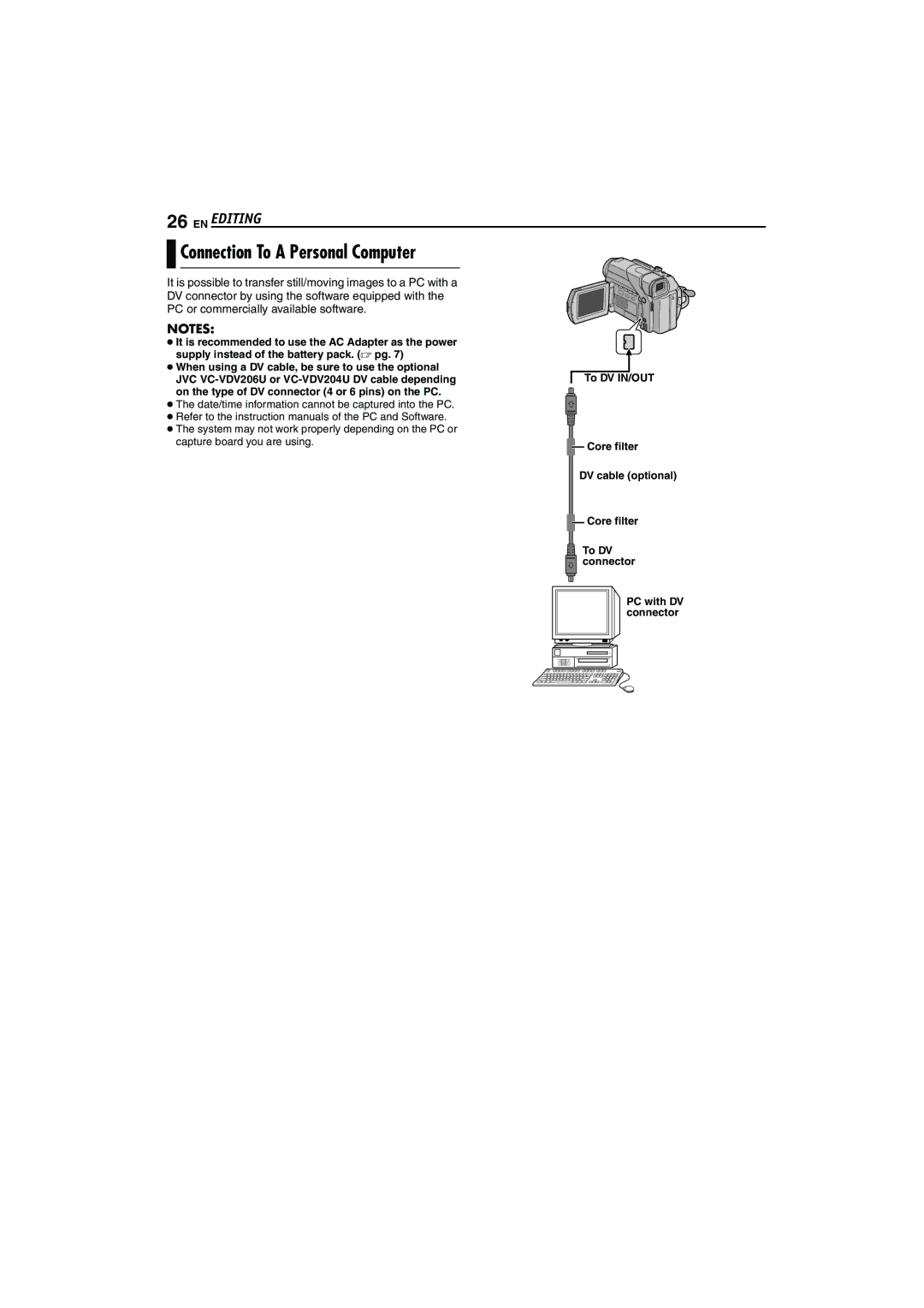 JVC GR-D47 manual Connection To a Personal Computer 