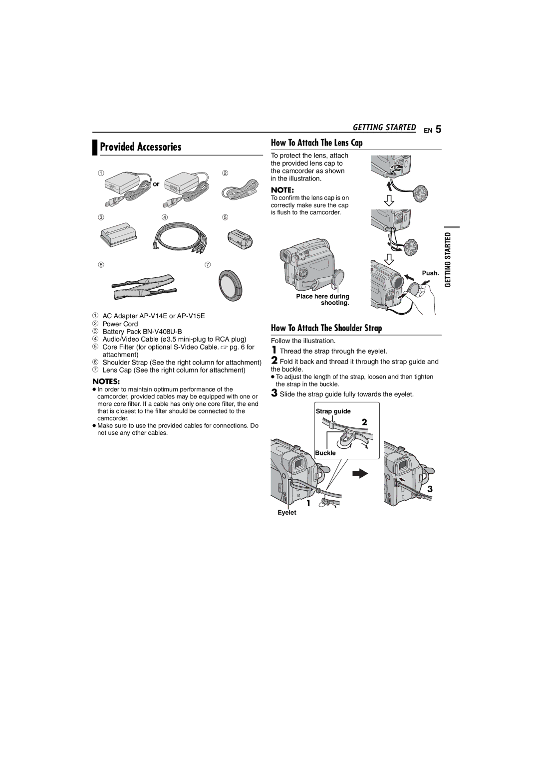 JVC GR-D47 manual Provided Accessories, Getting Started EN, How To Attach The Shoulder Strap 