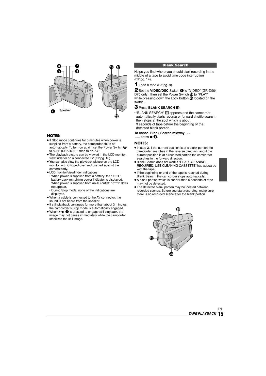 JVC GR-D90, GR-D70 instruction manual Press Blank Search, To cancel Blank Search midway, Tape Playback 