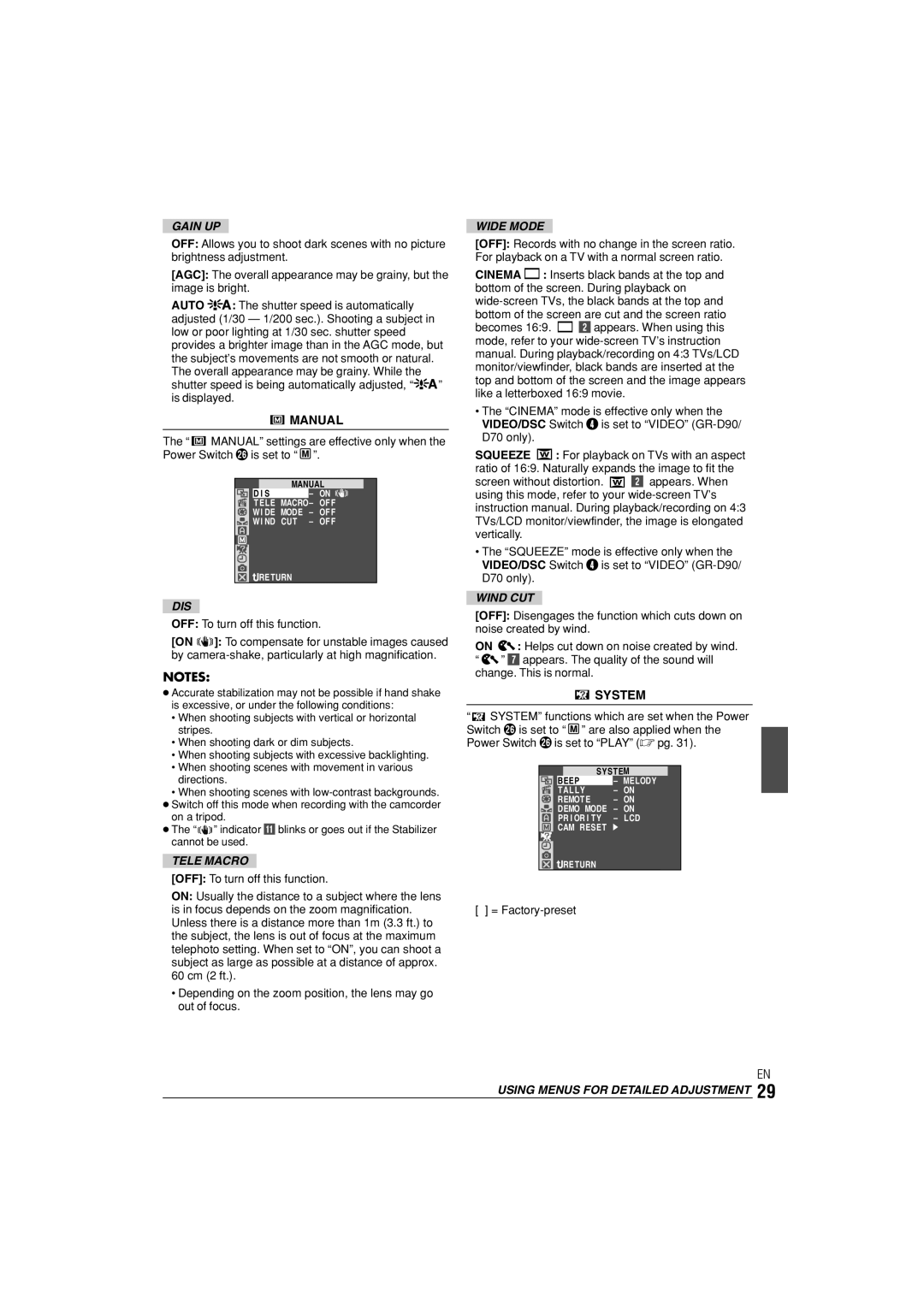 JVC GR-D90, GR-D70 instruction manual Manual, System 