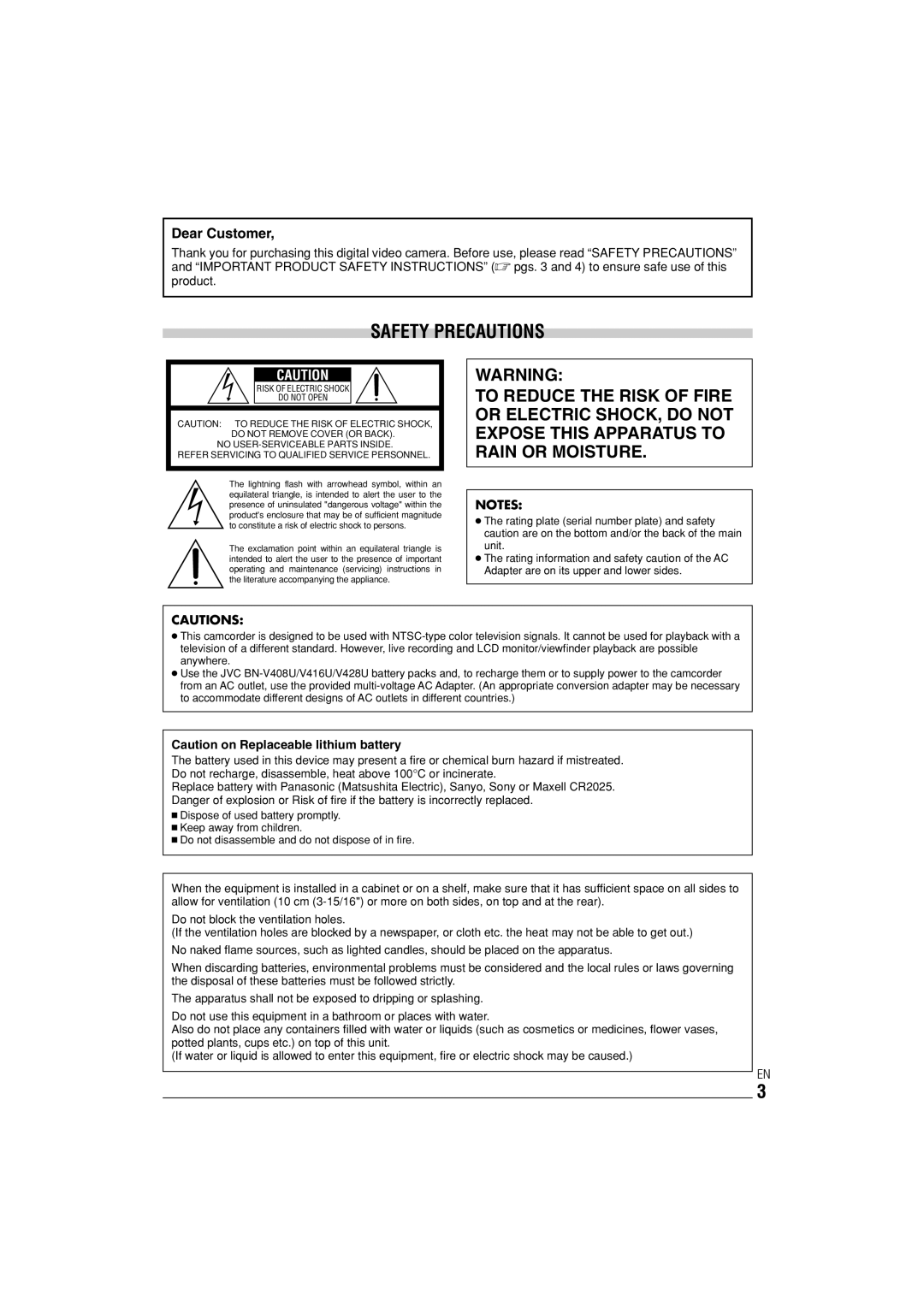 JVC GR-D90, GR-D70 instruction manual Safety Precautions 