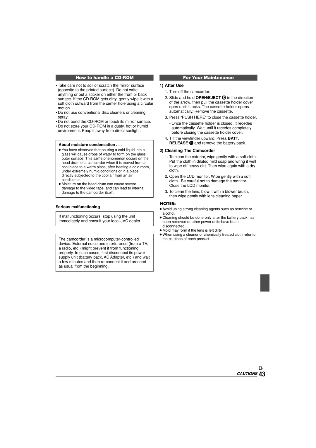 JVC GR-D90, GR-D70 instruction manual How to handle a CD-ROM, For Your Maintenance, After Use, Cleaning The Camcorder 