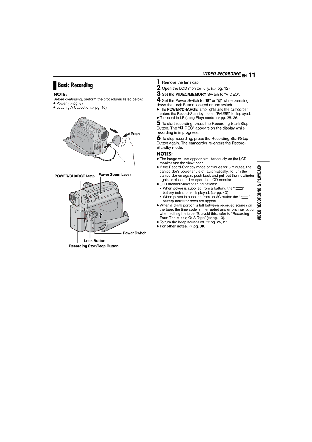 JVC GR-D72 manual Basic Recording, Video Recording EN, Video Recording & Playback 