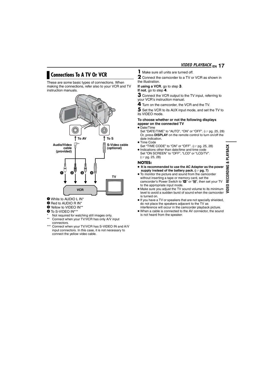 JVC GR-D72 manual Connections To a TV Or VCR, Playback, If using a VCR, go to . If not, go to step 