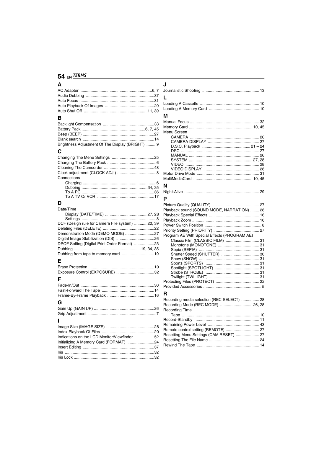 JVC GR-D72 manual Terms 