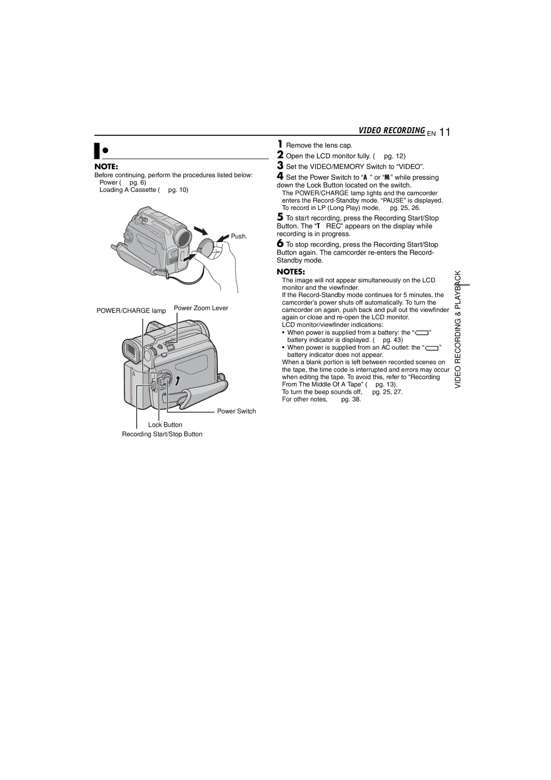 JVC GR-D74 manual Basic Recording, Video Recording EN, Video Recording & Playback 