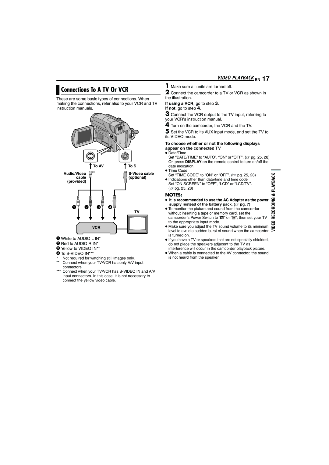 JVC GR-D74 manual Connections To a TV Or VCR, Playback, If using a VCR, go to . If not, go to step 