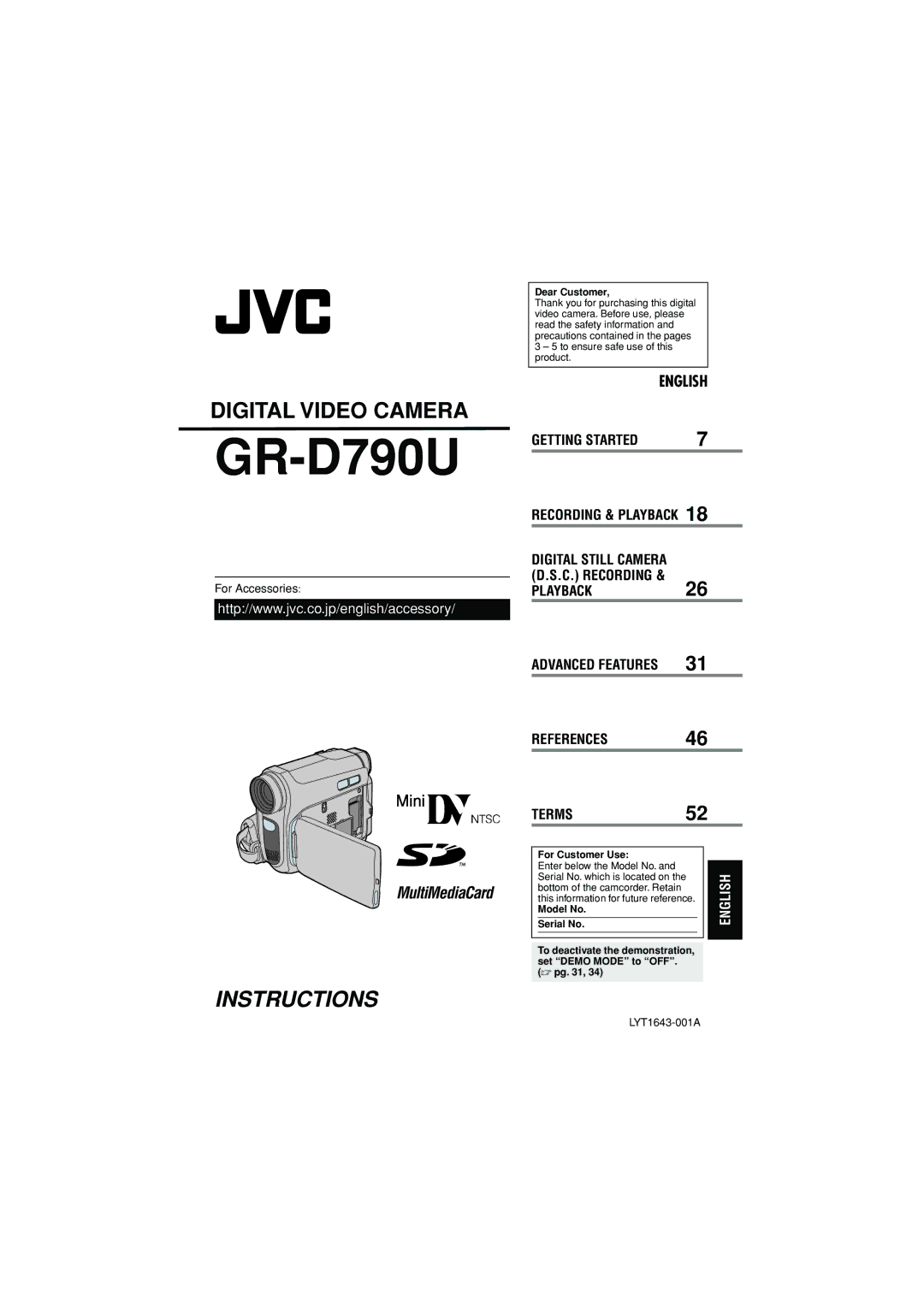 JVC GR-D790U manual For Accessories, Digital Still Camera D.S.C. Recording 