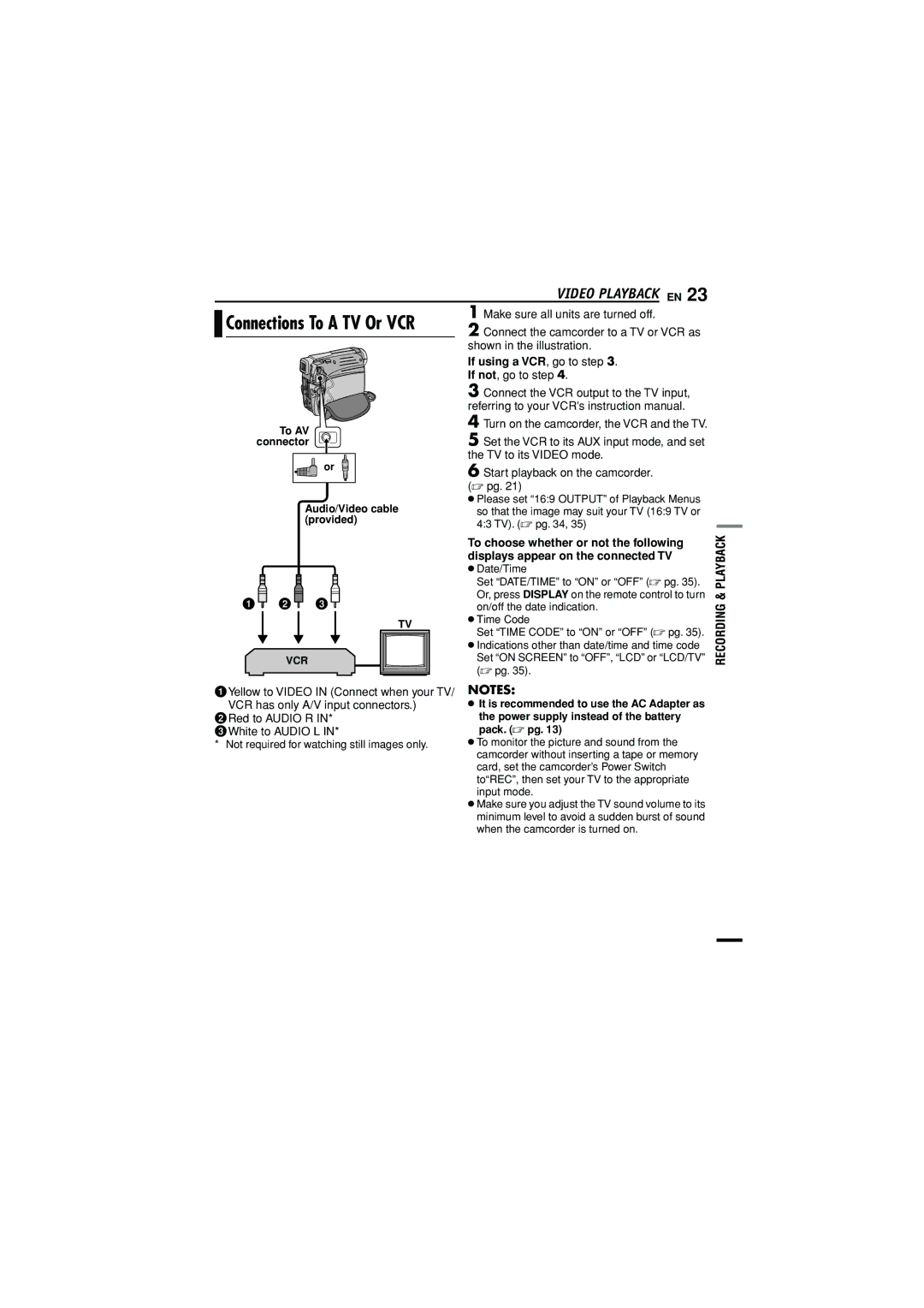 JVC GR-D790U manual Connections To a TV Or VCR, Video Playback EN, Make sure all units are turned off 