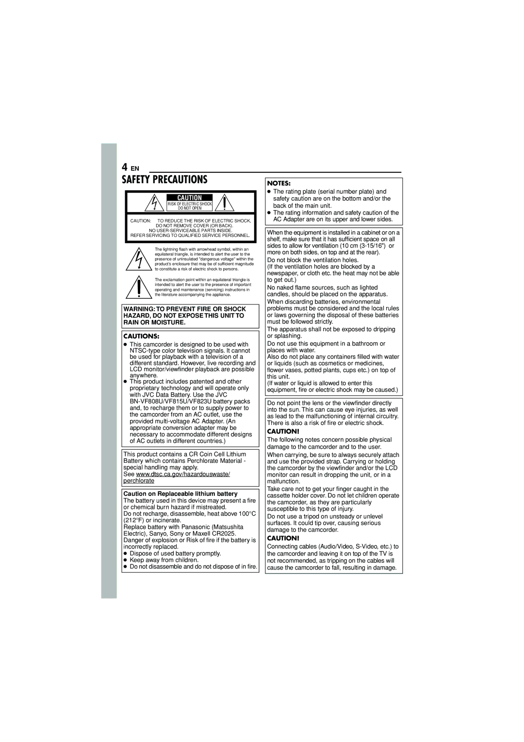 JVC GR-D790U manual Safety Precautions 