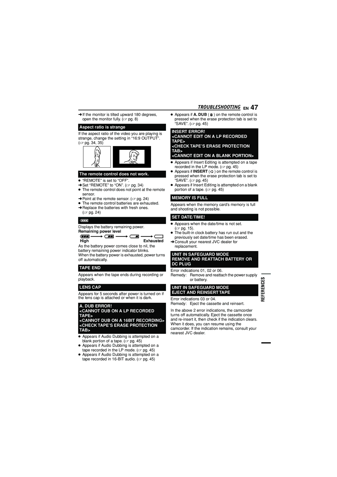 JVC GR-D790U manual Troubleshooting EN 