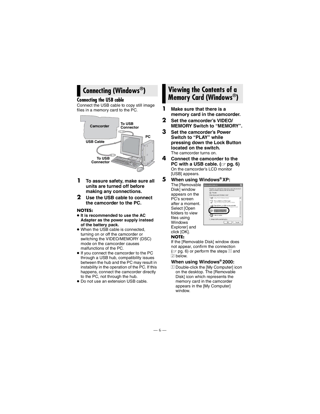 JVC GR-D790U manual Connecting the USB cable, To USB Camcorder Connector USB Cable 